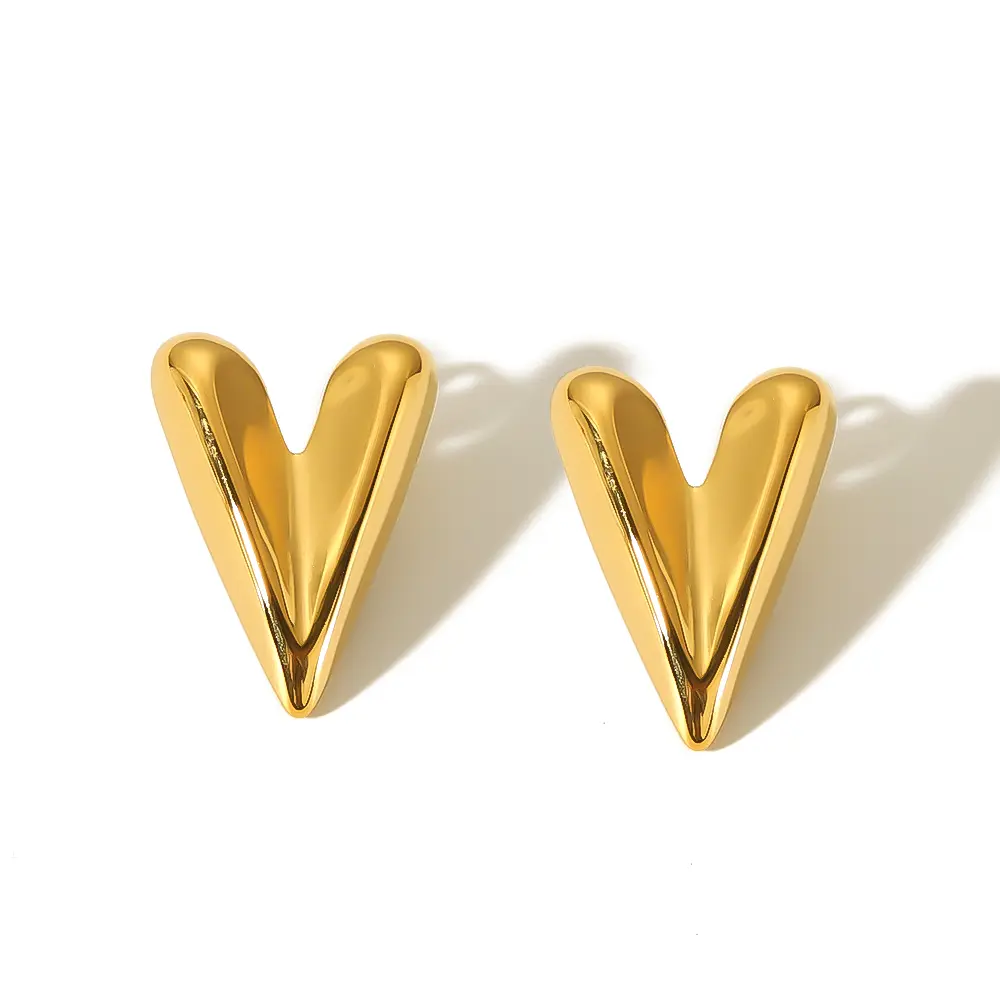 1 Pair Simple Versatile Style Heart Shape Stainless Steel 18K Gold Plated Women's Stud Earrings h5 Picture2